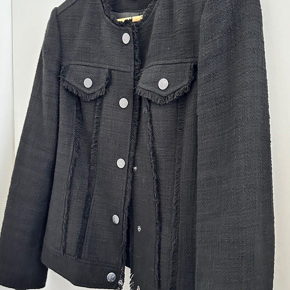 Karl Lagerfeld Black Tweed Snap Blazer Jacket Womens 2 - Picture 3 of 6